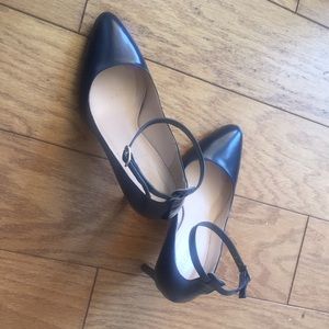 Navy J Crew Leather ankle pumps